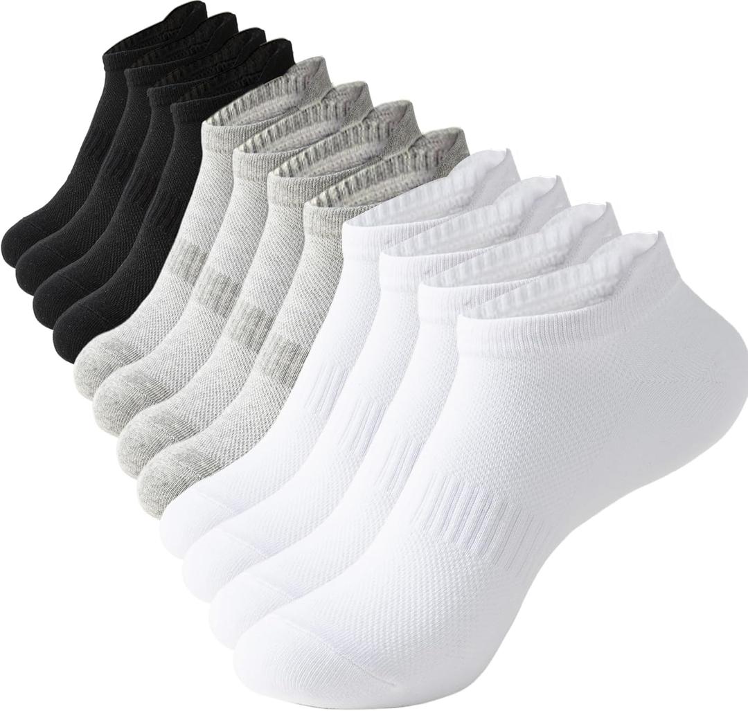 ACCFOD Womens Ankle Socks Athletic Running Low Cut Socks With Tab for Women White/ Black/ Gray 6-9