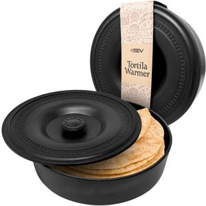 Tortilla Warmer Insulated Container with Lid (8.5" x 2.5"-Inch), BPA FREE Microwave & Dishwasher Safe Tortilla Holder Server Box For Tortilla, Flour Taco, Chapati, Flat Breads (1 Pack - Black)