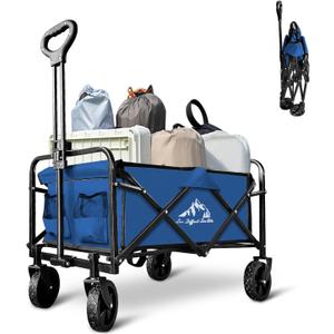 Collapsible Utility Cart Folding Wagon, 320lbs Capacity Lightweight Rolling Cart with Quiet Wheels, Quick-Fold Design for Camping, Shopping, Ourdoor Use, Blue