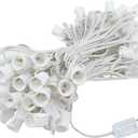 Novelty Lights 100 Foot C9 Outdoor String Light Christmas Stringer - Patio String Lights - Intermediate Base (C9/E17) - 12" Spacing - White Wire