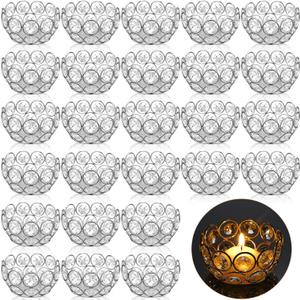 30 Pcs Tea Light Candle Holders - Crystal Votive Candle Holders Tealight Jewel Bowl Stands Decorative Centerpiece for Wedding Party Home Table Decor (Silver)
