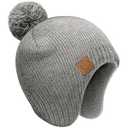 Baby Beanies, Baby Hats for Boys, Girls - Cute Toddler Winter Hat, Soft & Stretchy Beanies for Infant, Newborn 0-6 Months, Cozy & Warm with Earflap Muff & Pom (Gray, S)