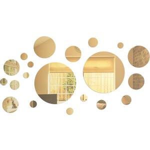 Shappy 32 Pieces Mirror Wall Stickers Removable Acrylic Setting Adhesive Round Circle Mirror Tiles Decals for Home Living Room Bedroom Decor(Gold,Small Size)