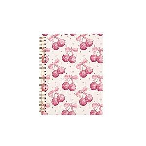 Coquette Pink Bow Cherry Spiral Notebook, Preppy Aesthetic Cute Pink Journal, 5.5 x 8.3 In Hardcover Spiral Notebook for Note Taking Work, School Supplies