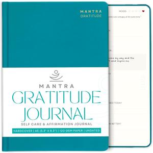 Gratitude Journal For Women & Men - Mental Health, Self Love & Self Care Journal - Teal - 5.8" x 8.3" - Mantra Planner (Green)