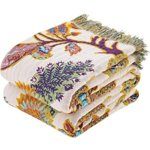 XIBLC Boho Throw Blanket for Bed, 100% Cotton Soft Rustic Quilt Fall Blanket, 60"x80" Floral Printed Farmhouse Decor Bed Blankets, All Season Rustic Reversible Bohemian Throw Quilt