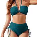 Blooming Jelly Womens High Waisted Bikini Sets Sexy Bandeau Tummy Control Swimsuits Halter Two Piece Ruched Bathing Suit Only 1 M