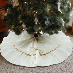 Mini Christmas Tree Skirt Velvet Plush Tiny 20 Inch Ivory White Vintage Christmas Tree Skirts Luxury Miniature Farmhouse Xmas Decorations for Home Party Winter