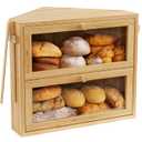 WOWLIVE Corner Bread Box for Kitchen Countertop, Large Double Layer Bread Storage Container for Homemade Bread, Black Bread Holder for Kitchen Counter, Under Cabinet Organizer (Natural, Medium)