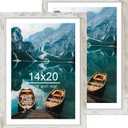 Hongkee 14x20 Picture Frame Set of 2, Distressed White Wood Style - Display 14 x 20 Picture without Mat or 12x18 Picture with Mat, Wall Mounting Horizontal and Vertical