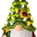 YSXSBLK Ceramic Halloween Gnome with Lights Tree, Tabletop Holiday Decor Light Up Figurine, Christmas Gnomes for Home Decorations and Unique Gift for Mom Women Friends (Green)
