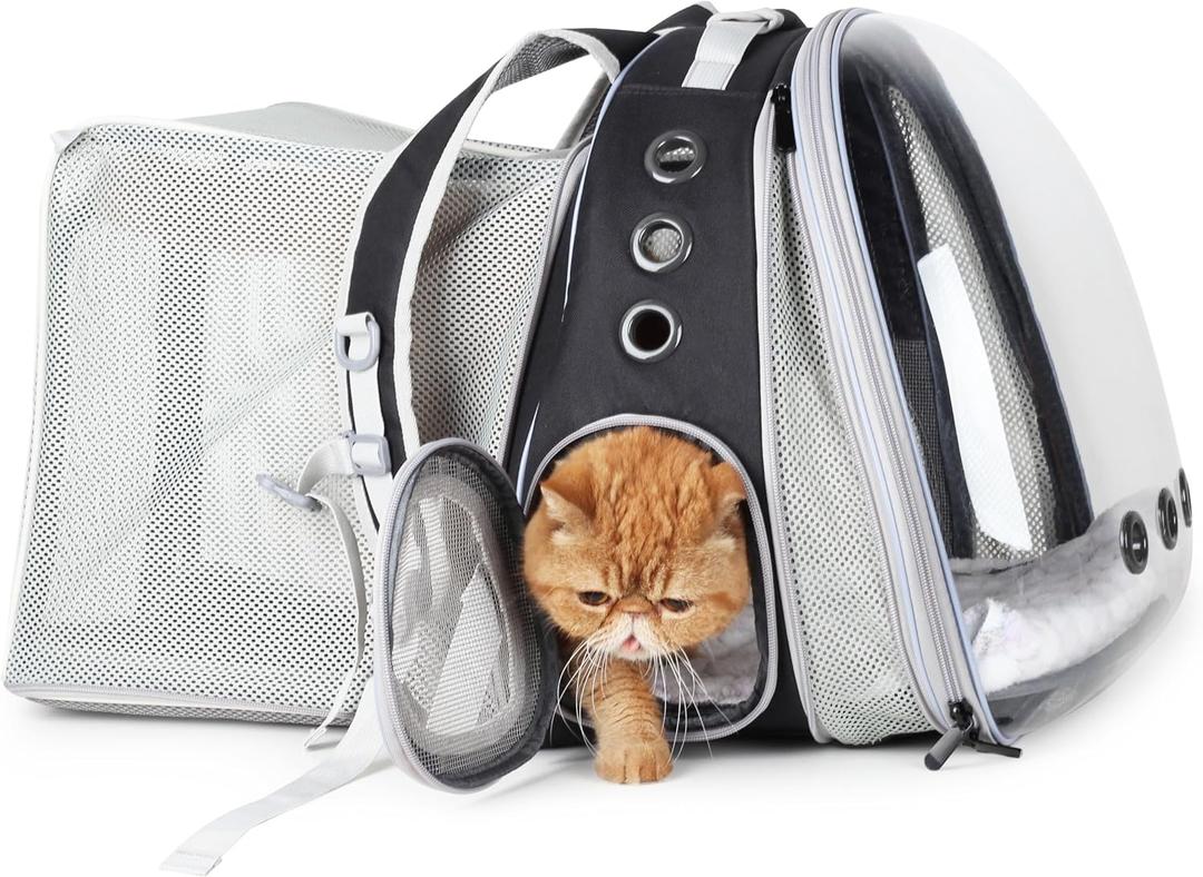 Lollimeow Expandable Cat Backpack Carrier for Large Cats & Small Dogs - Airline Approved Pet Bubble Backpack with Dual-Side Expansion, Perfect for Travel, Hiking & Outdoor Adventures, Up to 16lbs