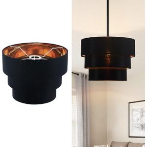 EDISLIVE 3-tier Drum Linen Lamp Shade for Pendant Lamp Floor Lamp Chandelier Replacement Shade Clip on Bulb Classic Round Lampshade Cover Only (Black)