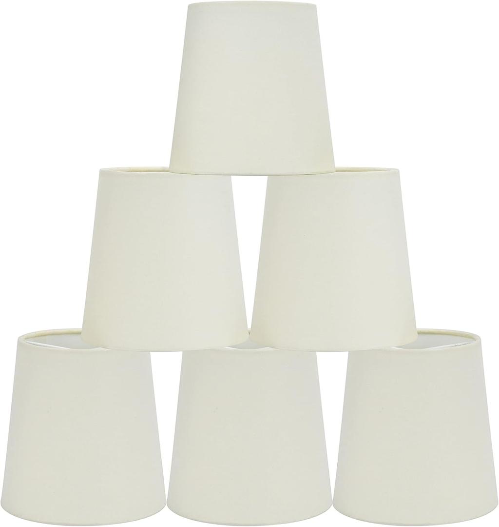 LAMPWELL VIRGO Clip-on Chandelier Lamp Shades,Set of 6,Small Barrel,5.2"4"H5.2",Fabric, Handmade,Traditional Decorative,ONLY FOR CANDLE BULB,Beige