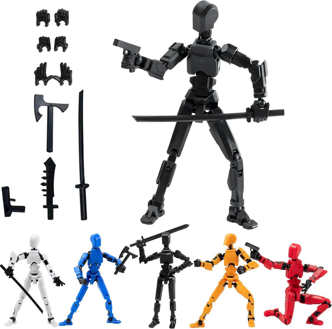 Titan T-13 Action Figures Fidget Toys for Boys Autism Sensory Toys 3D Lucky Dummy N13 Robot Anime Figures Multi Joints Movable Cool Gadget Toys for Kids (Assembly Completed/Black)
