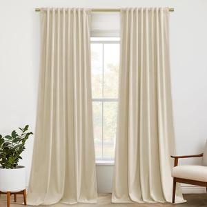StangH Beige Room Darkening Bedroom Curtains 90 inches, Super Soft Velvet Privacy Protect Window Panels for Nursery Kids/Living Dining Room/Guest Room, W52 x L90, 2 Panels