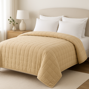Beige Quilted Blanket – 90"x90" | Soft Lightweight Bedspread for All Seasons