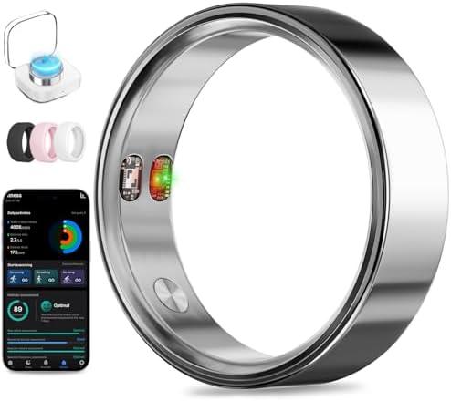 Smart Ring with Vibration Alerts, health tracker ring with Body Temperature Monitor, Heart Rate, Sleep & Fitness Tracking, Waterproof Activity Ring for Men & Women, No App Fees (Gunmetal Gray, 6#)