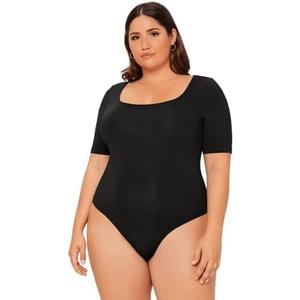 OYOANGLE Women's Plus Size Basic Short Sleeve Bodysuit Scoop Neck T Shirts Bodysuit.3XL