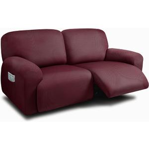 ULTICOR Extra Wide 75" - 100", Reclining 2 Seater Sofa, Extra Wide Reclining Love Seat Slipcover, 6-Piece Yarn Fabric, Reclining Sofa Covers, Thick, Soft, Washable (Red - Burgundy)