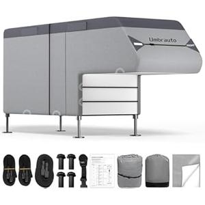 Umbrauto Truck Camper Cover Fits 10-12ft, 7-Layer Top RV Trailer Covers, Waterproof All Season Protection with Gutter Cover, Windproof Straps