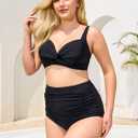 RELLECIGA Women's High Waisted Bikini Bottom Tummy Control Ruched Full Coverage Swim Bottom (Black, S)