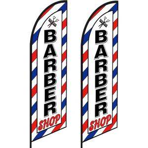 2 Pcs Barber Flag Barbershop Sign Outside Barber Shop Sign Windless Banner Feather Swooper Flag for Shop Advertising Business Outdoor(NOT INCLUDE POLE KIT)(12 ft)