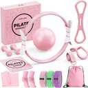 Pilates Ring Set for Women, Home Workout Pilates Equipment with Resistance Bands, 14'' Magic Circle, Mini Ball, Pilates Starter Kit for Strength, Toning and Flexibility (Large-Level3, Pink)