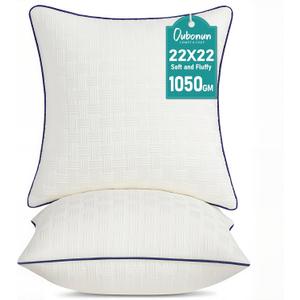 Oubonun 22 x 22 Pillow Inserts Set of 2 - Square Decorative Throw Pillows for Couch Bed Sofa Living Room 100% Polyester Filling Beige 22 Inch Pillows