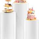 SaitiMade Set of 3 - White Round Cylinder Stands, High Strength PVC Pedestal Stands for Party, Wedding, Birthday, Baby shower Decoration - 23.6''(L), 29.5''(XL), 35.4''(XXL)