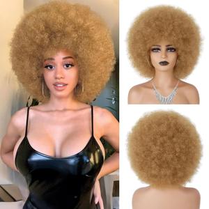 70s Afro Wig for Black Women Blonde Afro Kinky Curly Wig With Bangs Bouncy and Fluffy Heat Synthetic Short Afro Puff Wigs for Daily Party Costume Cosplay HalloweenBlonde,10inch