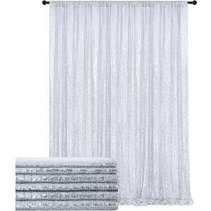 leegleri Silver Sequin Backdrop Curtain, 6 Panels 2FTx10FT Wrinkle Free Photo Backdrop Drapes for Wedding Birthday Party Stage Background Drapes (2ftx10ft(6 Panel))