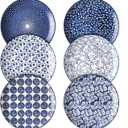 Selamica 8 inch Porcelain Dinner Plates, Large Size Serving Plate for Salad, Pancakes, Steak, Set of 6, Vintage Blue