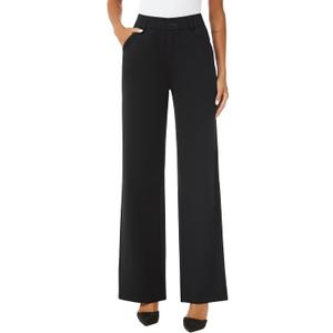 Womens High Waist Wide Straight Leg Trousers Casual Slacks Dress Pants with Pockets (4 Short, Black)