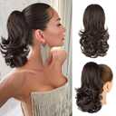 Claw Clip Ponytail Extension 12 Inch Clip in Pony tails Hair Extensions for Women Wavy Synthetic Hair Ponytail for Daily Use (Dark Brown)