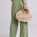 ANRABESS Women Linen Palazzo Pants Summer Boho Wide Leg High Waist Casual Lounge Pant 2025 Beach Travel Vacation Outfits (Green, S)