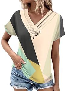 Womens Graphic Tees Going Out Curved Hem Tops Flattering Summer V Neck Shirts, L