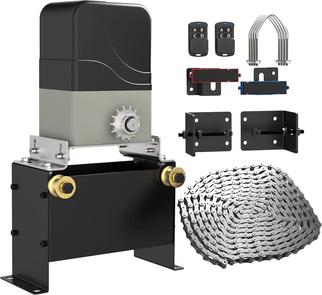 Bltezeit 1100lb Sliding Gate Opener - Chain Drive Electric Gate Motor with 2 Remotes & 16.4ft Chains Hardware Kit, Automatic Slide Gate Operator for Driveway Gates Acess System