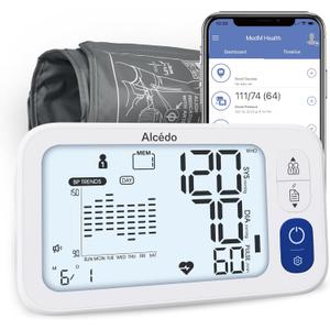 Alcedo Bluetooth Blood Pressure Monitor for Home Use, Accurate Upper Arm Smart BP Machine with Wide Range Cuff, App-Enabled for iOS & Android, Super Large Backlit Screen, 2 x 250 Memory (Off White)