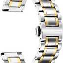 BINLUN Stainless Steel Watch Bands 12mm-24mm Universal Metal Replacement Watch Straps SmartWatch Bracelets Links Straight & Curved Ends Men Women 6 Colors(Silver-Gold,16mm)