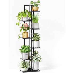 ROSSNY 55 Inch Tall Plant Stand Indoor, 7 Tier 8 Potted Bamboo Plant Stands for Indoor Plants, Corner Plant Stand, Tiered Plant Stands, Plant Shelf For Indoor, Planter Holder for Multiple Plants Indoor, Black