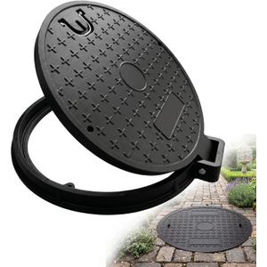 TONGMO 25.6 in Round FRP Manhole Cover and Frame Set with Lift Handle