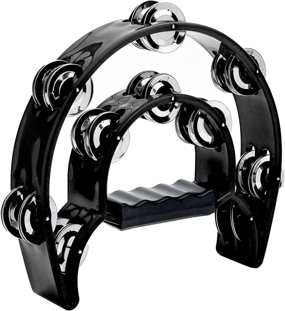 Musfunny Tambourine Double Row Metal Jingles Hand Held Percussion Half-Moon Tambourines Musical Instrument Gifts for Kids, Adults, Party - Black