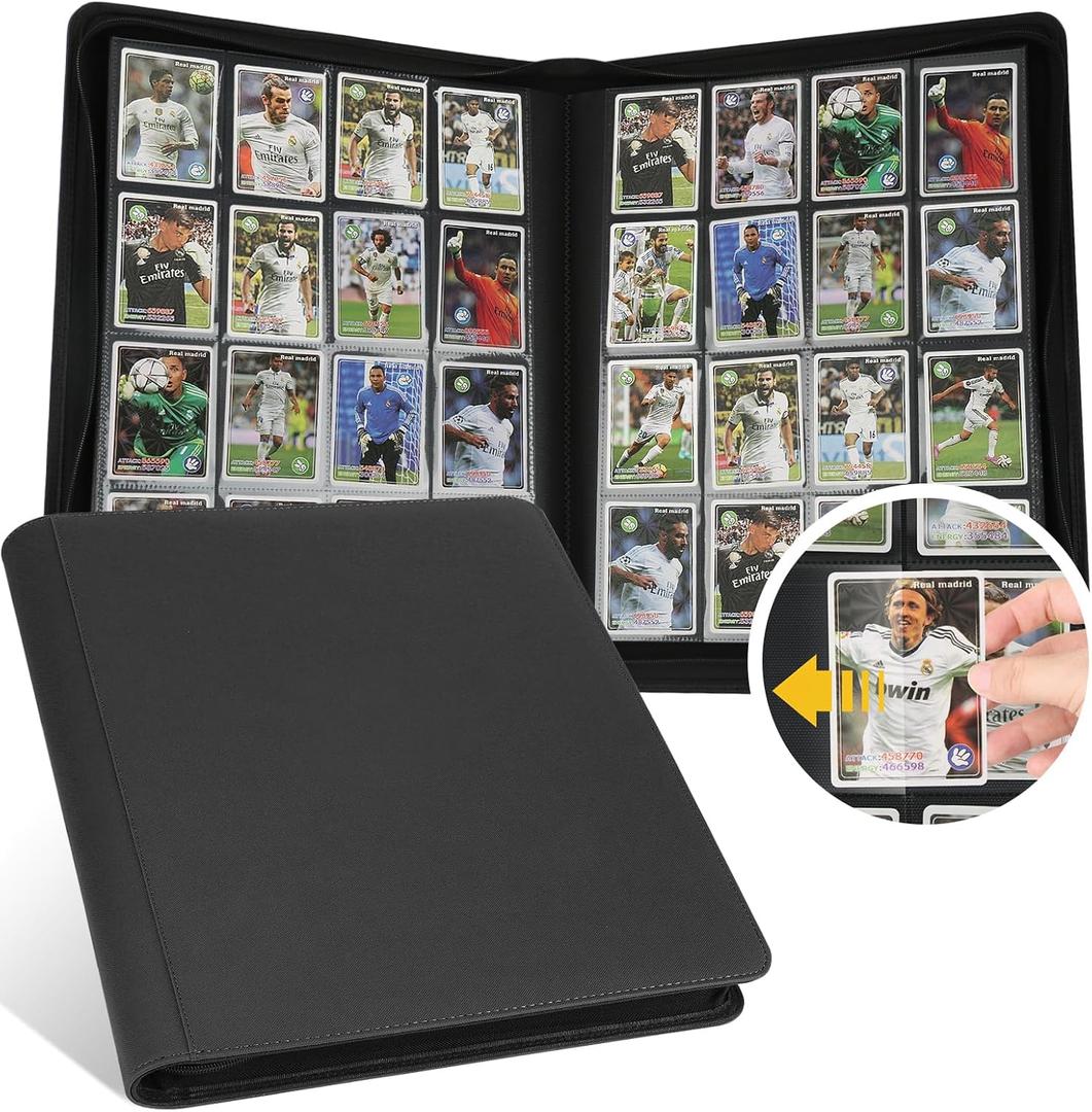 PU Card Binder - 16 Pocket, Premium Holder Folders for 1000+ Cards, Double Sided Pocket Album for MTG, TCG (Black)