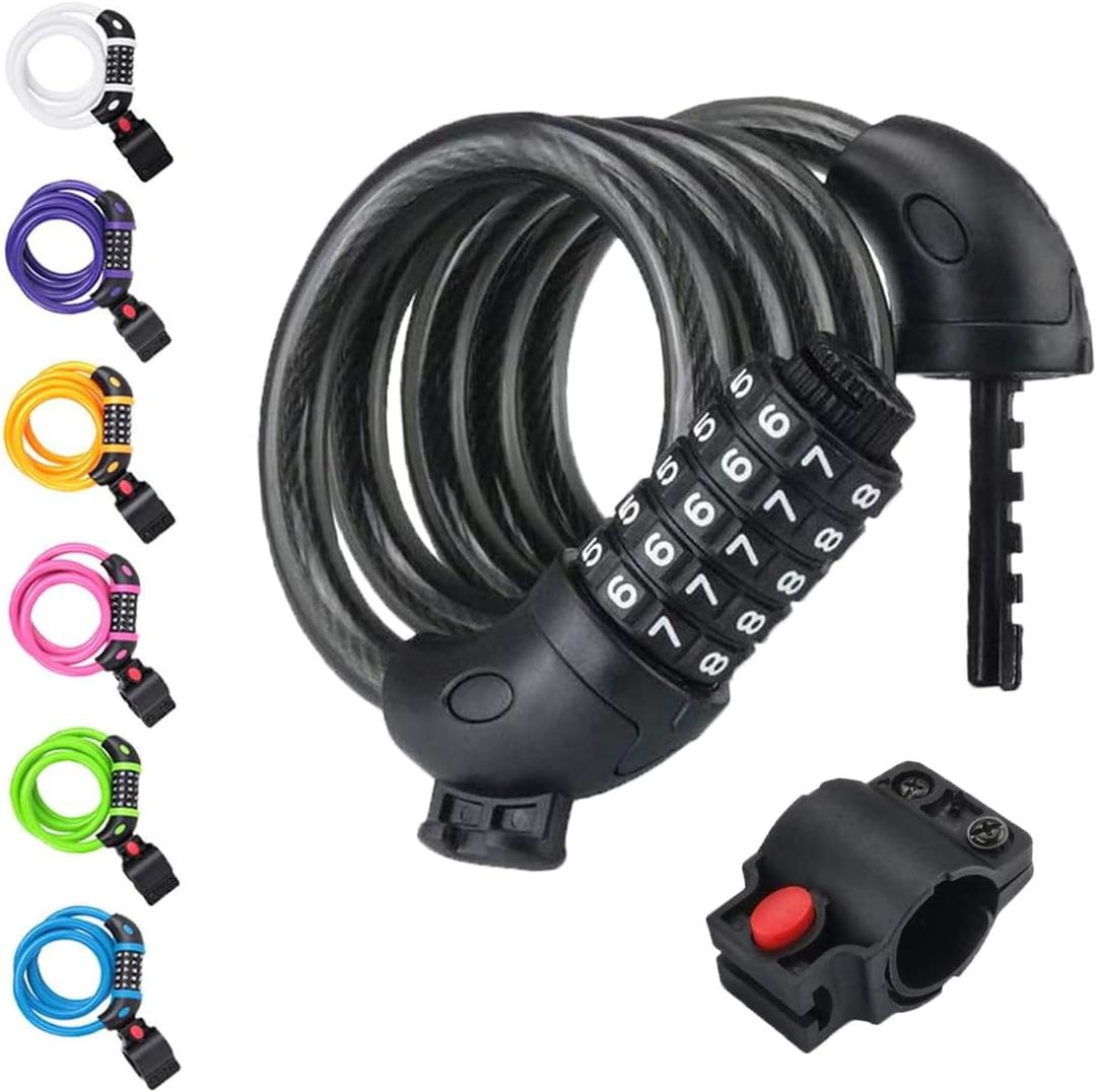 NDakter Bike Lock, 4 Feet Bicycle Cable, High Security 5 Digit Resettable Combination Coiling Bicycle Lock, Heavy Duty Anti Theft Cable with Mounting Bracket, 1/ 2 Inch Diameter (4FT, Black-12mm)