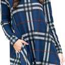 MIROL Women's Long Sleeve Plaid Color Block Casual Swing Loose Fit Tunic Dress (Blue, XL)
