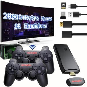 GamingBoy Wireless Retro Game Console Stick, Upgrade Retro Video Gaming Stick Built in 20000+ Games with 18 Emulators, 4K HDMI Output with 2 Pack 2.4G Wireless Controller for Nostalgia Gifts- 64GB