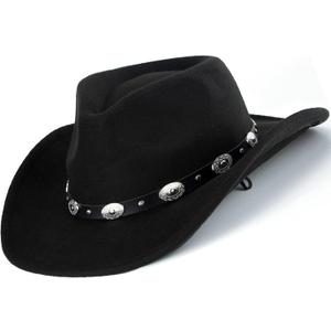 Western Cowboy Hat for Men Women Classic Fedora Hat with Buckle Belt (Size:M-L)