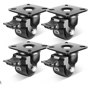 Nefish 2-Inch Heavy Duty Casters Set of 4, Industrial Grade Castors Wheels 2200 LBS, Low Gravity Plate Swivel Caster with Brake, Durable & Corrosion-Resistant Nylon Wheels for Industrial, Equipment