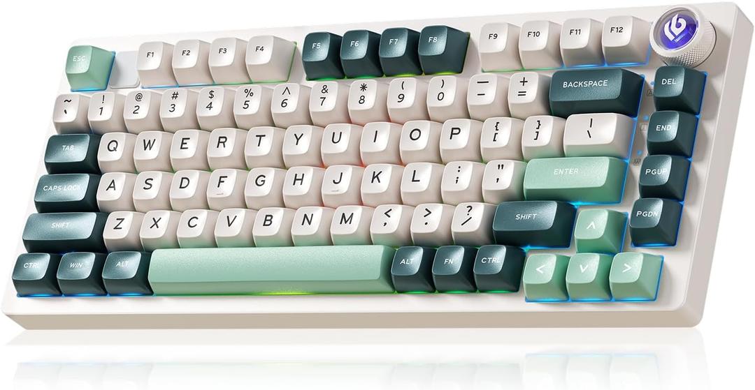 LEOBOG HI75C Pro Gaming Keyboard, RGB Backlit Bluetooth/USB-C/Wireless Mechanical Keyboard, Hot Swappable Creamy Keyboards for PC/MAC/Windows Gamer - Ice Vein Switch, Green